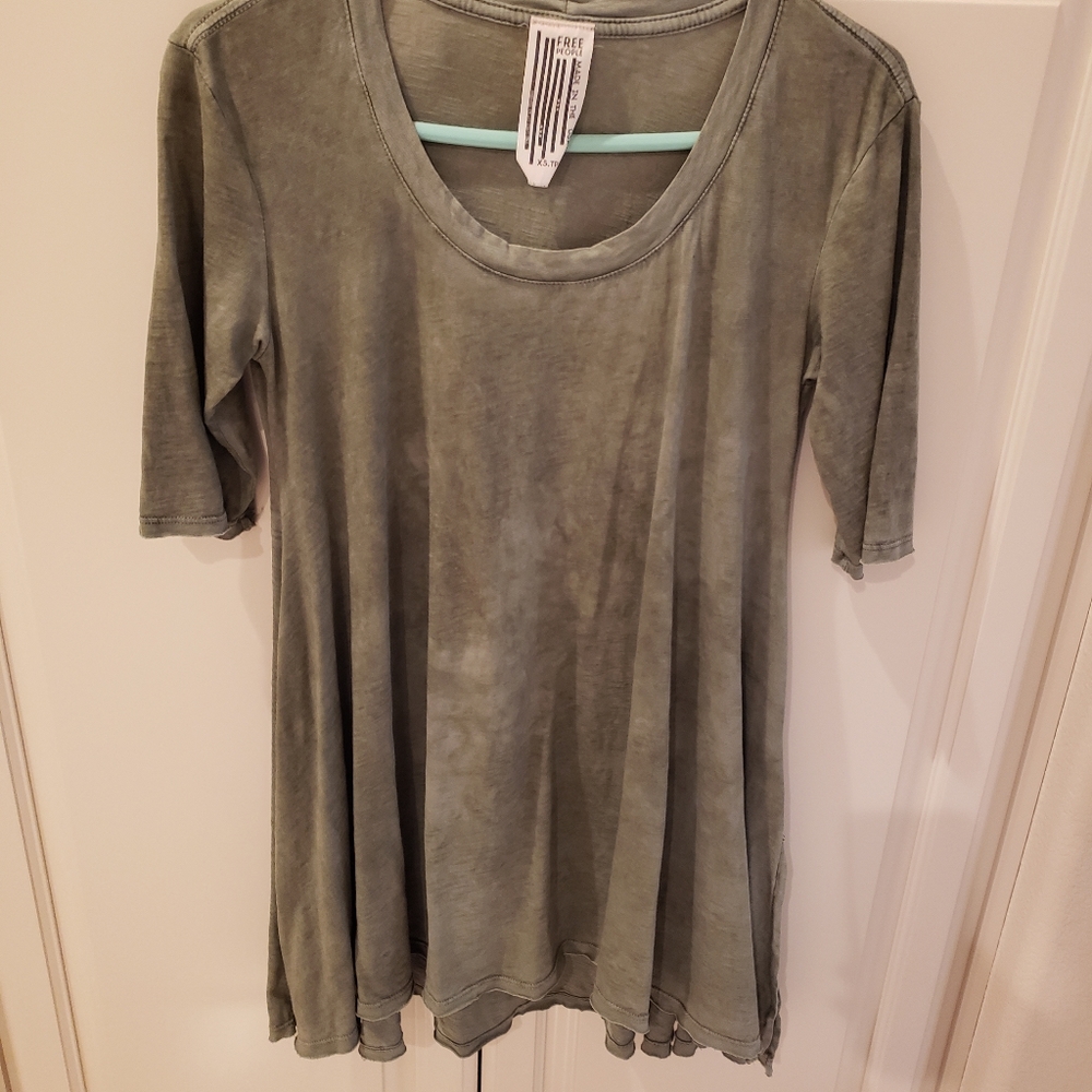 Free People Distressed 3/4 Sleeve Tunic, XS